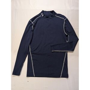 Under Armour Men's Large ColdGear Compression Shirt Navy Blue Mock Neck 1265648